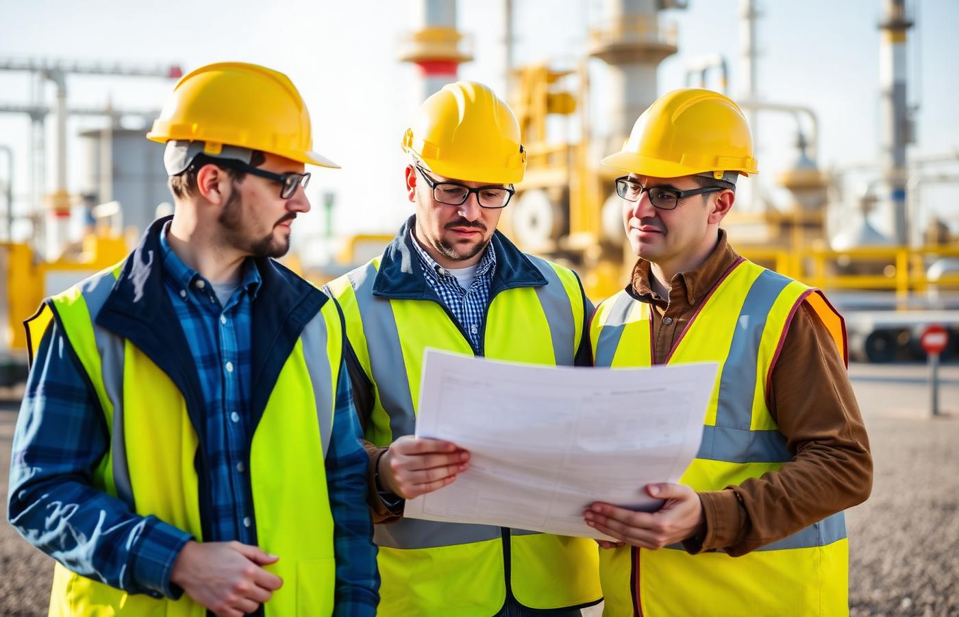 Alzain engineers reviewing plans on site